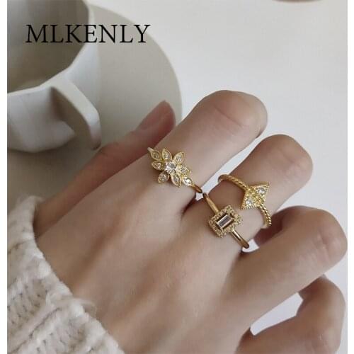 MLKENLY S925 Sterling Silver Open Ring INS Nordic Style Simple Seometric Tail Ring For Women Girls Charm Jewelry Adjustable