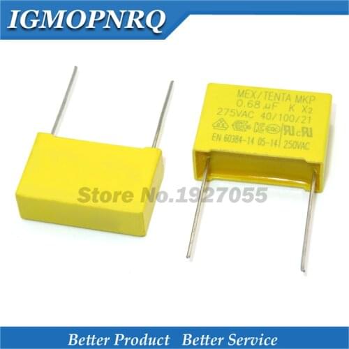 10pcs High quality 10pcs 275VAC 0.68uF capacitor 275VAC 680NF Pitch 22mm X2 Polypropylene film capacitor 0.68uF new
