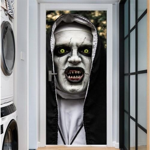 Door Wallpaper Murals Wall Stickers Horror Scary Halloween Decoration Self-Adhesive Art Door Decals DIY Home Decor Sticker Props