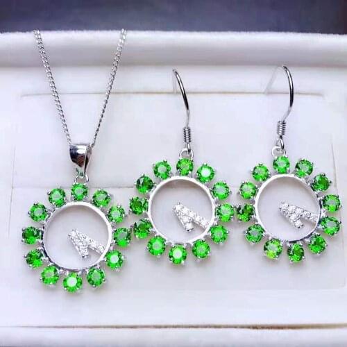 Natural Boutique Diopside S925 Garland Earring Pendant Necklace Set Fine Fashion Jewelry Parties for Women Free Shipping MeibaPJ