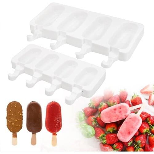 NICEYARD Ice Cube 4 Cavity Popsicle Moulds Freeze Pudding Mold Tray Ice Cream Mold Makers DIY Tools Silicone Thick Material