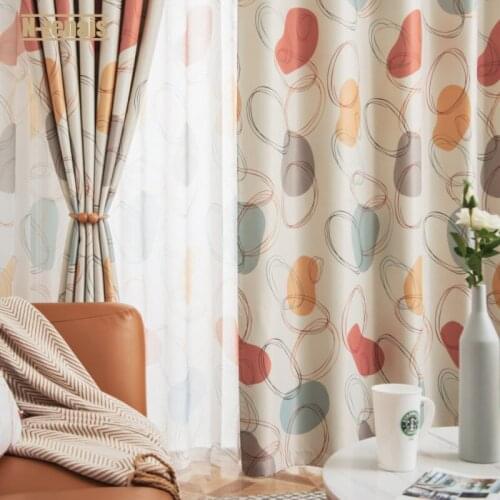 Pastoral Childrens Blackout Curtains Nordic Morandi Hand-painted Curtains for Living Room and Bedroom Semi Blackout Curtains
