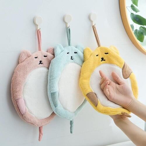 Hand Towel Wall Mounted Washable Coral Fleece Bath Towel Cartoon Cat Embroidery Handkerchief Kitchen Supplies Hanging Towel