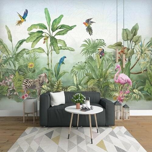 Custom Photo Wall Tropical Rainforest Plant Flower Bird Animal Forest Large Mural Non-woven Wallpaper For Living Room Bedroom 3D