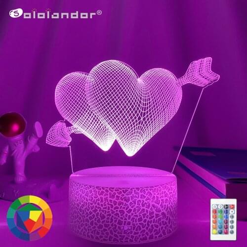 Pierce your heart 3d Night Light with Heart Led Touch Switch Colorful Atmosphere for Home Decoration Light Table Lamp Bedside