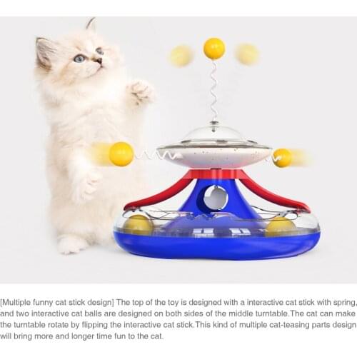 Multicolor Cat Tumbler Turntable Leaking Food Toys With Funny Cat Stick Yellow Pet Training Toy Interactive With Cats