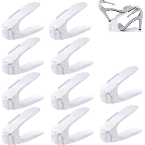 Lot DE 10 Adjustable Shoe Support For To Stack Shoes Shoe Organizer Space Saver a Shoes Support Rack Plastic White