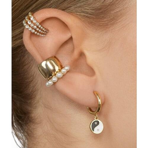 1 piece no piercing clip on earrings gold silver color fresh sea pearl beaded round circle ear cuff fashion trendy jewelry