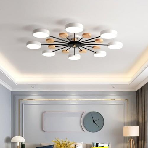 Nordic LED Light Wooden Chandelier Lights easy replac the Bulbs For Living Room Lighting Fixtures Black/white /Gray