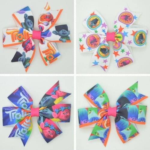 SUPWRF 3.1'' Cartoon pink kids hair accessories hair bow With Clip hair Ribbon headwear wholesale 20 PCS T0929