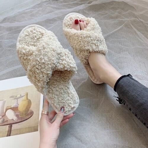 Faux Fur Slippers Fashion Warm Shoes Woman Winter Women Home Slippers Soft Thick Non-Slip Bottom House Slippers Indoor Shoes