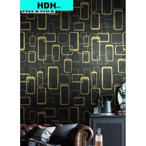 Black/Gold Geometric Pattern Peel and Stick Wallpaper Vinyl Waterproof Self Adhesive Wallpaper for Home Decor Wallcoverings