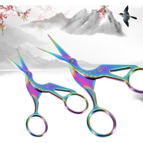 115mm Stainless Steel Vintage Scissors for Eyebrow Shaping Embroidery Sewing 4.5 Inch Titanium Coated Stork Sharp Scissors Tools