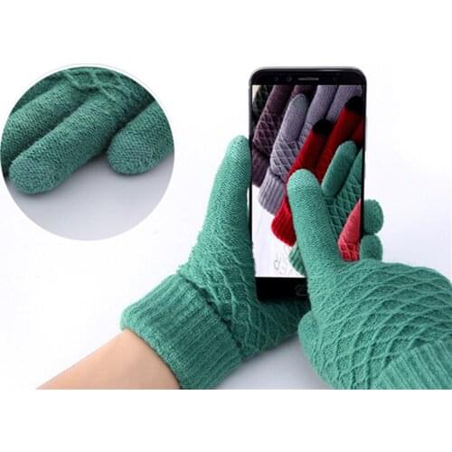 Knitted Full Finger Gloves Winter Fashion Ladies Gloves Touch Screen Cute Cartoon Bear Print Wool Girls Christmas Gifts