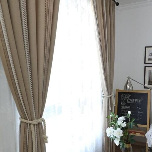 Shading Jacquard Leaf Stripe Curtain Pure Pigment Color Cotton Linen Curtain Customized Spot Curtains for Living Room Bedroom