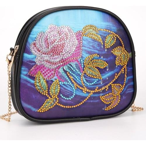 DIY Rose Special Shape Diamond Painting Leather Chain Shoulder Bag Wristlet Wallet Women Clutch Storage Bag for Girlfriend