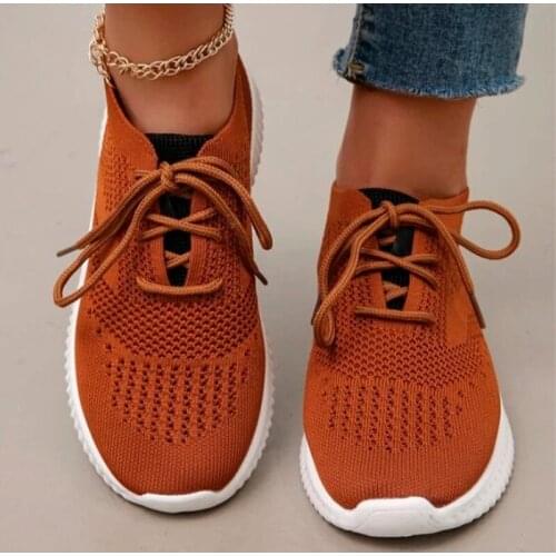 Woman Sneakers Knitting Vulcanized Shoes Flats Women Fashion Soft Platform Lace Up Mesh Comfortable Ladies Casual Footwear 2021