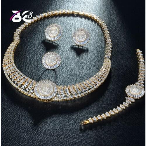 Be 8 New Luxury Design Round Bridal Jewelry Sets for Women Elegent Mirco Cubic Zircon Paved 4pcs Wedding Sets Bijoux Femme S279