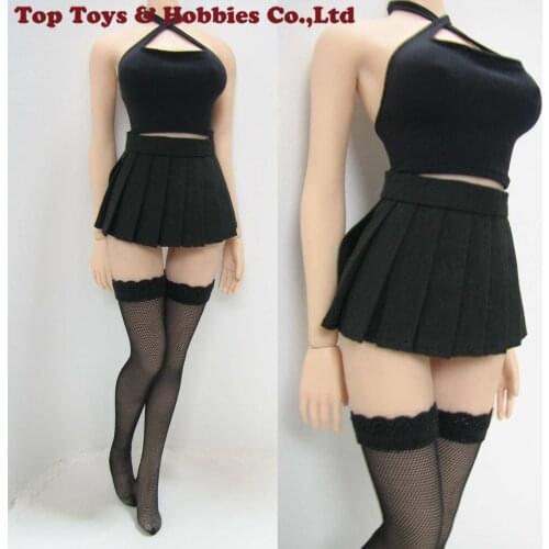 1/6 Scale Female Black Halter Tops&Dress&Stocking Clothes Set PL98 for Female Seamless Body Large Bust Doll Toys Acc
