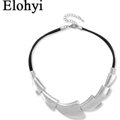 ELOYHI Women Matter Siolver Collar Choker Leather Rope Necklace Geometric For Women Trendy Neckalce&Pendants Gift