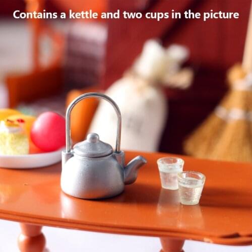1set Mini Doll House Furniture Dollhouse Kettle Pot Miniature Kitchen Kettle water cup set Kids Pretend Toy