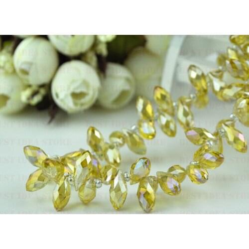 100pcs/lot Yellow AB Plating Color Waterdrop Crystal Glass beads 6x12mm Jewelry DIY Crystal Beads Free Shipping