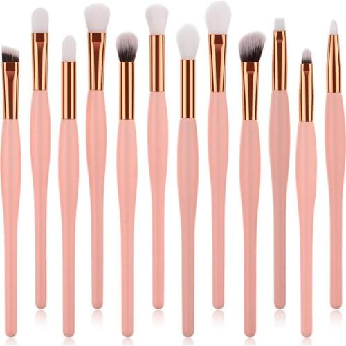 12pcs Pro Soft Synthetic Makeup Brushes High Quality Pink Powder Eyeshadow Flat Top Blending Set Brushes for make up Xmas Gifts