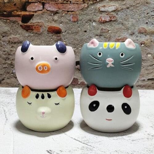 4pcs/set Creative Cute Animal Flowerpot Bonsai Planter Vase Indoor Flower Pot Green Plant Container Ceramic Crafts Balcony Decor