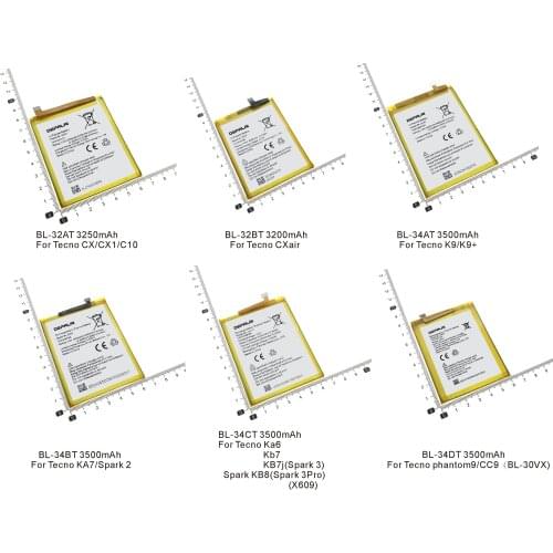 BL-32AT BL-32BT BL-34AT BL-34BT BL-34CT BL-34CT Battery For Tecno CX1 C10 air K9+ KA7 Spark2 3 Pro KB7 X609 KA6 phantom9 BL-30VX