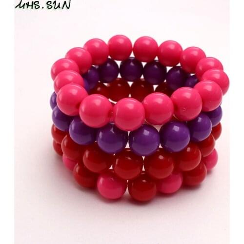 MHS.SUN 4PCS Baby Girls Beads Bracelets Bangles Fashion Elastic Bubblegum Beaded Bracelets For Kids Child Gifts New