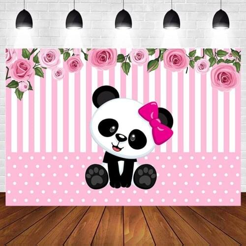 Mehofoto Cute Panda Photography Background Pink Flower Girl Birthday Decor Photo Backdrop Newborn Baby Photocall Photo Studio