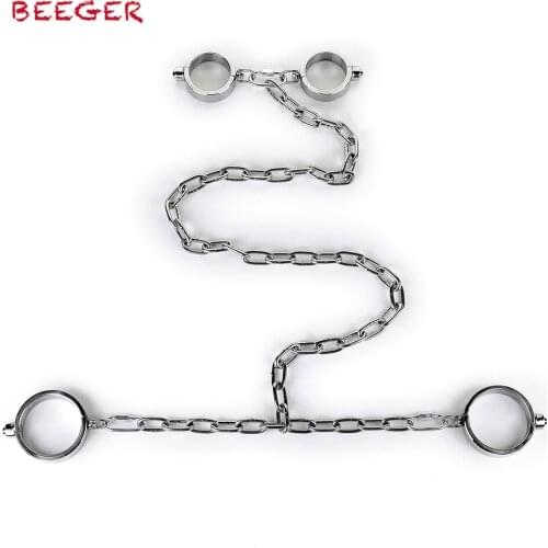 BEEGER stainless steel long chain hand foot bondage restraints wrist ankle cuffs slave bdsm fetish handcuffs leg irons shackles