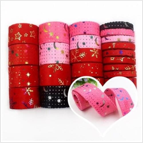 3/8'' 1'' 1-1/2'' Double-sided Christmas Snowflake Flocking Ribbons,5yards Festival Gift wrapping Decoration Bow I-19918-2190
