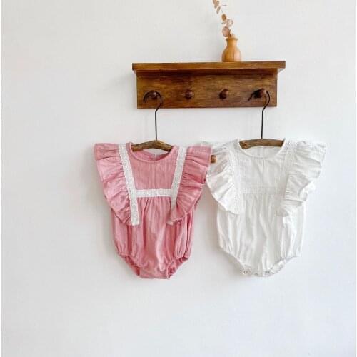 Koodykids Summer Baby Grils Pink White Princess Bodysuits Toddlers Girls Infant Vintage Rompers Quality Jumpersuits 2021 New