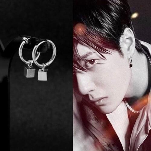 Square stainless steel KPOP Korean Stud Earrings Long Bangtan Boys Earring For Women Men Album Accessories