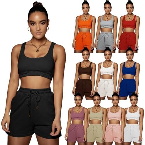 Summer Streetwear Black 2 Two Piece Sets Womens Outfits Cami Strap Sleeveless Crop Top Biker Pocket Shorts Sets Tracksuit