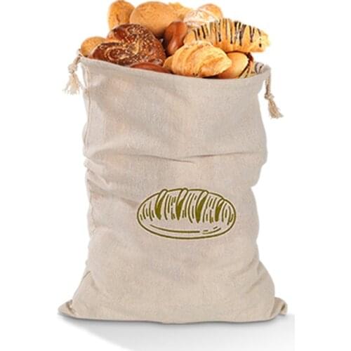 Linen Retro French Bread Bags Reusable Drawstring Bag for Loaf Homemade Artisan Bread Storage Bag Linen Bread Bags for Baguette