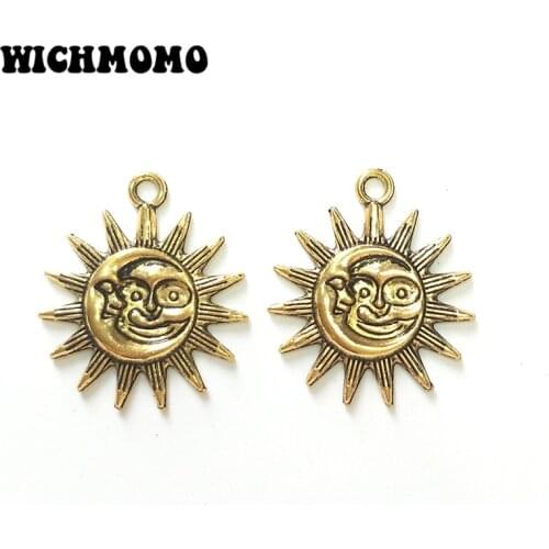 Fashion 10pcs 27MM Zinc Alloy Golden Sun Charms Smile Face Pendant for DIY Earrings Necklace Jewelry Accessories