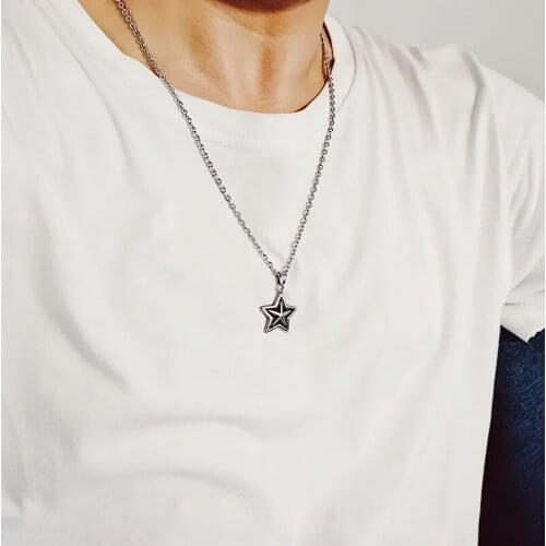 Fashion jewelry star pendant 2020 men necklace stainless steel chains necklace gifts for Male accessories hio hip statement
