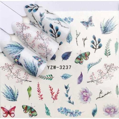 Nail Sticker Water Decals Watercolor Leaf Butterful Nail Art Decorations For Manicure Accessories Watermark Designs Stickers