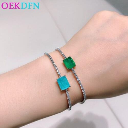 OEKDFN 100% 925 Sterling Silver Bracelet Paraiba Tourmaline Emerald Gemstone Diamonds Bangle Charm Tennis Bracelets Fine Jewelry