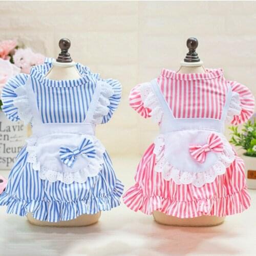 Lolita Dress Pet Dog Clothes Thin Clothing Dogs Super Small Costume Cute Cartoon Soft Chihuahua Print Summer Blue Girl Mascotas