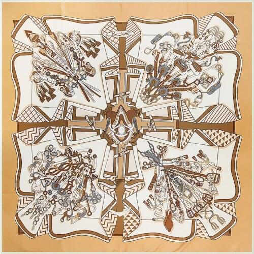 New Brand Shawl 100% Twill Silk Scarf Chain Print 130cm Square Scarves Kerchief Bandana Woman Headband Hijab Wraps