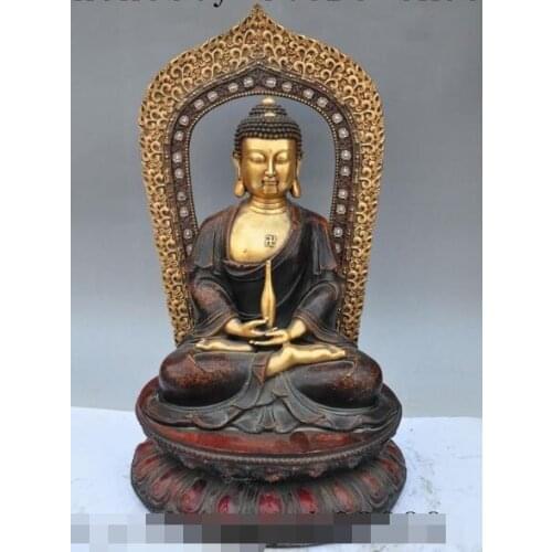 S00650 19"tibet buddhism pure purple bronze gold vase sakyamuni Tathagata buddha statue