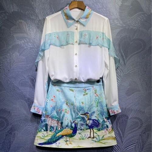 Seifrmann Summer Women Fashion Designer 2 Pieces Set Ruffles Loose Blouses+Animal Printed A-Line Skirts 2 Two Pieces Suits 2021