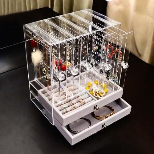 Hot Sales Jewelry Box Fashion Portable Velvet Ring Earrings Display Organizer Tray Holder Earring Jewelry Storage Case Showcase