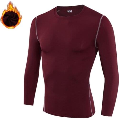 Men Thermal Underwear Add Woollen Compression Tight T-Shirts Long Sleeve Warm Thermal Tops Running Fitness Gym Sportswear