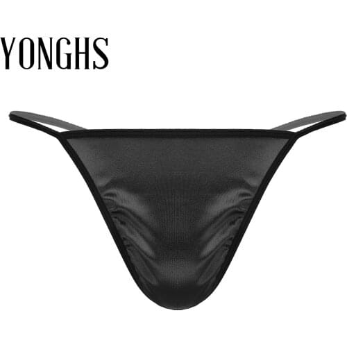 Sexy Mens Open Butt T-back Underpants Satin Bulge Pouch Sissy Panties Lingerie G-string Thongs Solid Color Low Waist Underwear