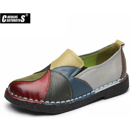 Cuculus Womens Ladies Female Woman Mother Shoes Flats Genuine Leather Loafers Mixed Colorful Non Slip On Plus Size 35-42 6011