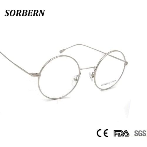 SORBERN Vintage Retro Round Stainless Steel Optical Frames Women Eyeglasses Light Weight Men Prescription Lens Myopia Glasses